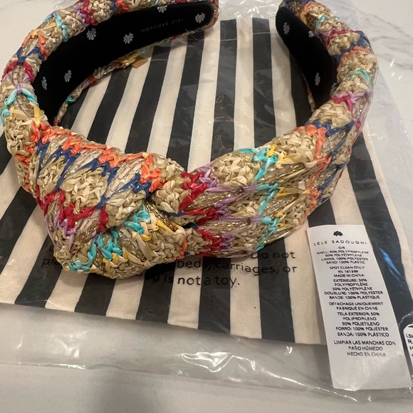 Lele Sadoughi knotted raffia rainbow natural headband NWT - Picture 6 of 8